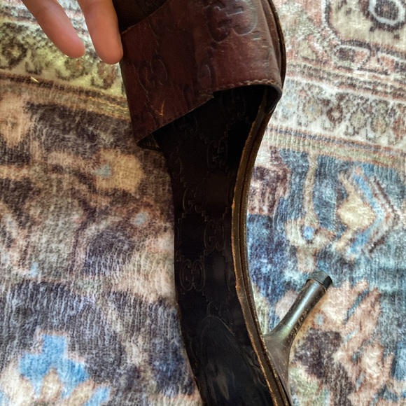 These are Gucci mules. Dark brown leather. They are used but in great condition. - Picture 5 of 7